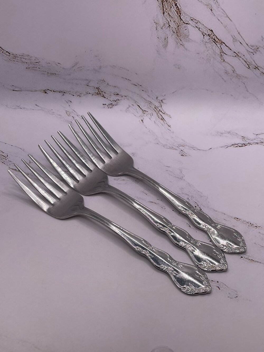 3pc Stainless Flatware Replacement Lot Salad Forks Rose Pattern UNF124